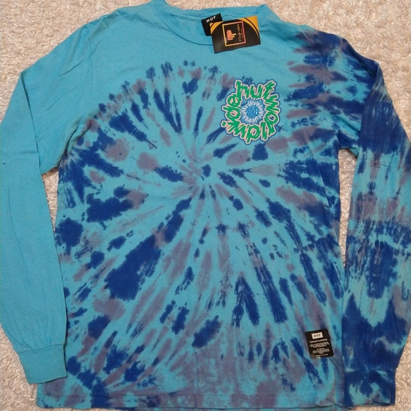 HUF Other - HUF World Wide Men's Blue Long Sleeve Tie-dye Shirt